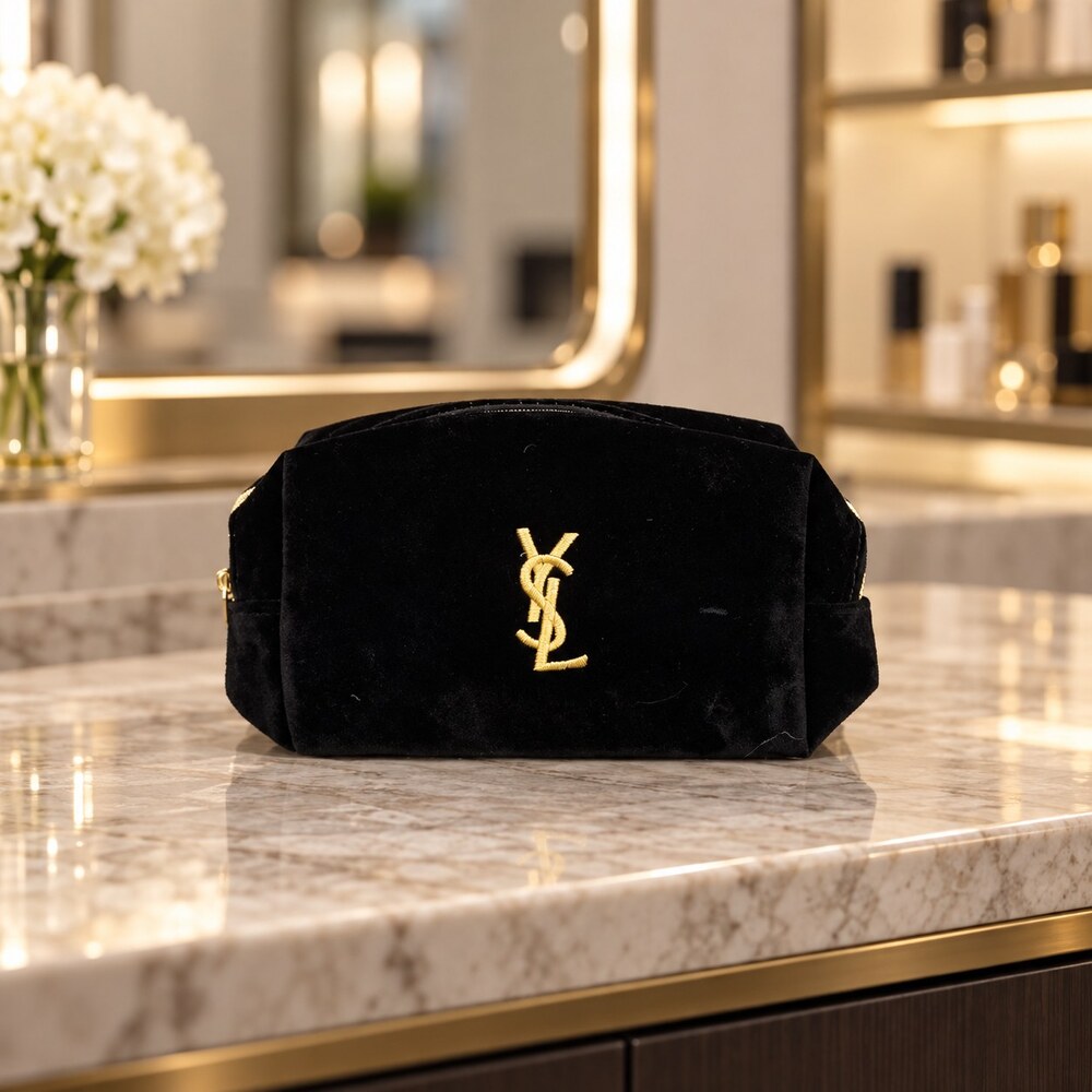 Yves Saint Laurent Black Velvet Makeup Bag | Soft Velvet Texture